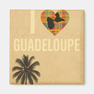 Aimant Affiche vintage I Love Guadeloupe – Cœur madras et