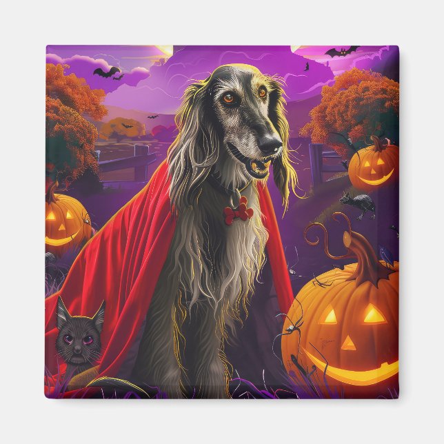 Aimant Afghan Hound Vampire Citrouilles Halloween Épouvan (Devant)