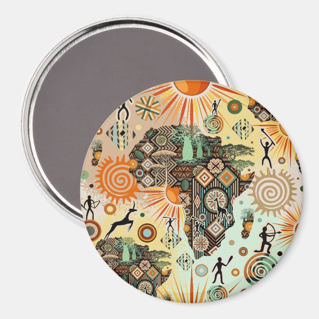 Aimant Africa Map Decorative Tribal Elements Pattern (Recto/Verso)