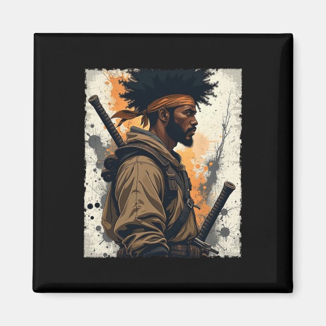 Aimant Africain Samurai Afro Américain Bushido guerrier K (Devant)