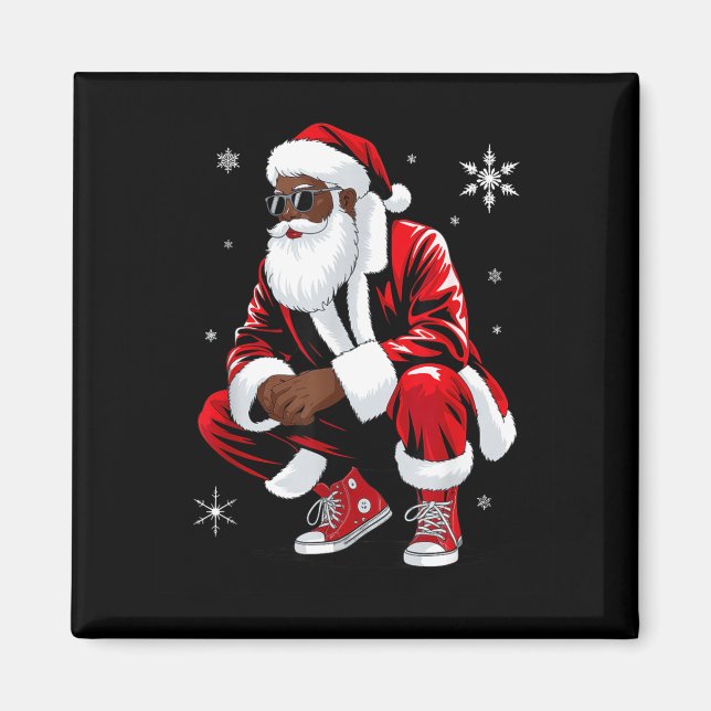 Aimant African American Christmas Pajama Xmas Afro Santa  (Devant)