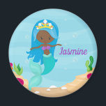 Aimant African American Mermaid Girl Cute Custom Beach<br><div class="desc">A cute blue ocean underwater kids magnet for a beautiful African American little girl who loves swimming in the summer with mermaids. Features a pretty black blue haired mermaid swimming around the lovely ocean coral.</div>
