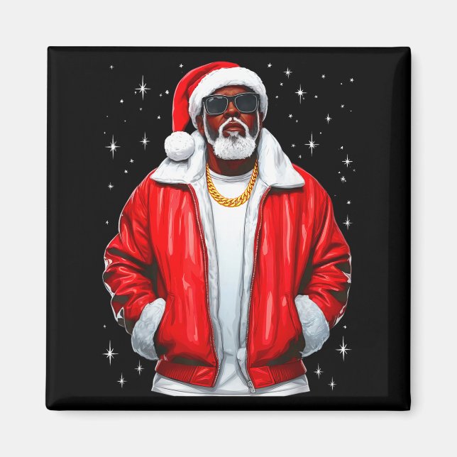 Aimant African American Santa Christmas Pajamas Cool Blac (Devant)