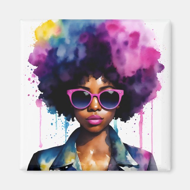 Aimant Afro Rainbow Hair Black Woman Lunettes de soleil (Devant)