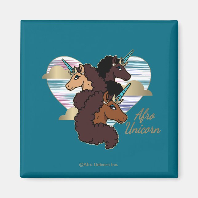 Aimant Afro Unicorn Trio Coeur Design (Devant)