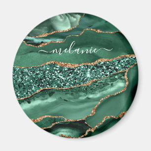 Aimant Agate Green Gold Glitter Geode Marble Custom Name