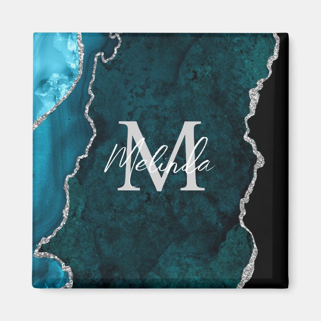 Aimant Agate Marbre Bleu Turquoise et Argent (Devant)