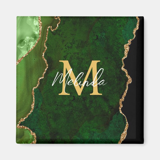 Aimant Agate Marbrée Verte et Dorée (Devant)