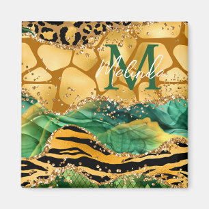 Aimant Agate Poster de animal Gold et Green Safari