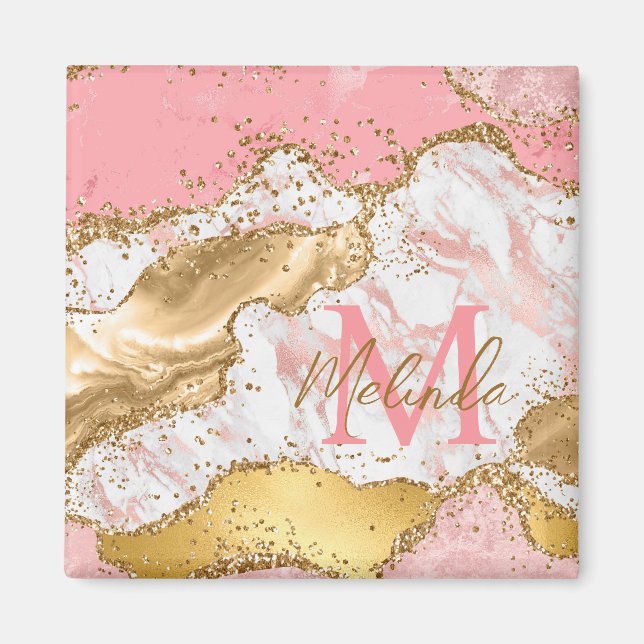 Aimant Agate sequins or et rose (Devant)