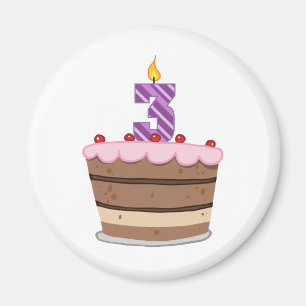 Aimant Âge 3 sur le gâteau d'anniversaire
