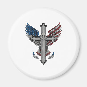 Aimant Aigle Patriotique Croix Gravure Vintage Vecteur Dé