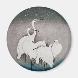 Aimant Aigrettes de Koson dans la neige : vintage japonai