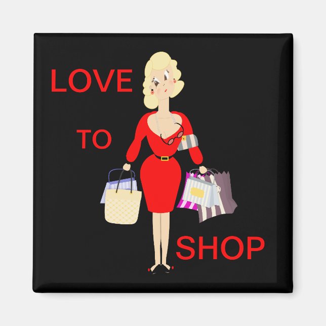 Aimant Aimer Faire Du Shopping Drôle Lady Shopping (Devant)