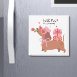 Aimant Aimez-vous quatre-jamais mignon chien français Dac<br><div class="desc">Love You Fur-Ever mignon French Dachshund Dog Magnet présente un mignon chien Dachshund portant des lunettes en forme de coeur, béret rose et arc tenant une fleur et portant des cadeaux avec le texte "Love you fur-ever" dans la typographie de script moderne. Accenté avec de mignons coeurs d'amour rouge. Un...</div>