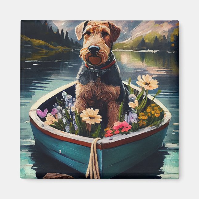 Aimant Airedale Dog on a Paddle : Une aventure Pittoresqu (Devant)