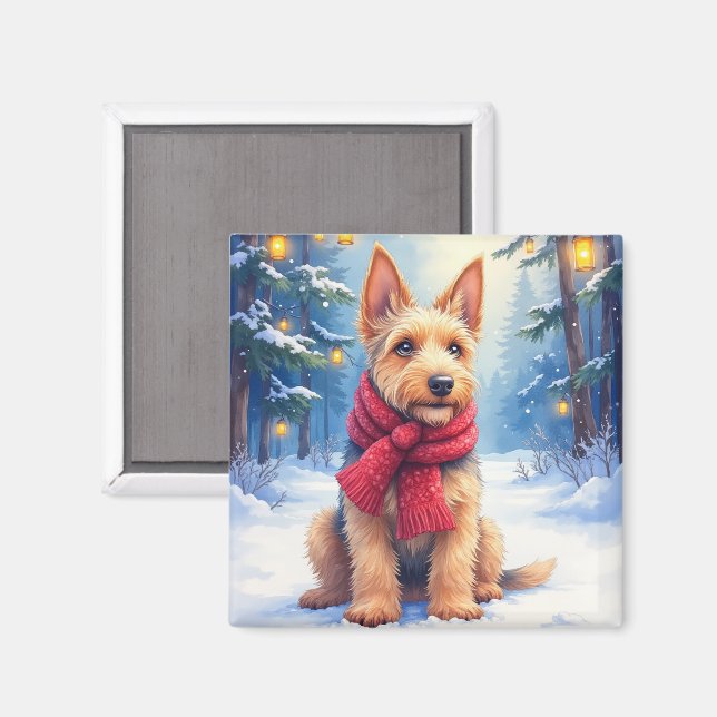 Aimant Airedale Terrier aquarelle Noël enneigé (Recto/Verso)