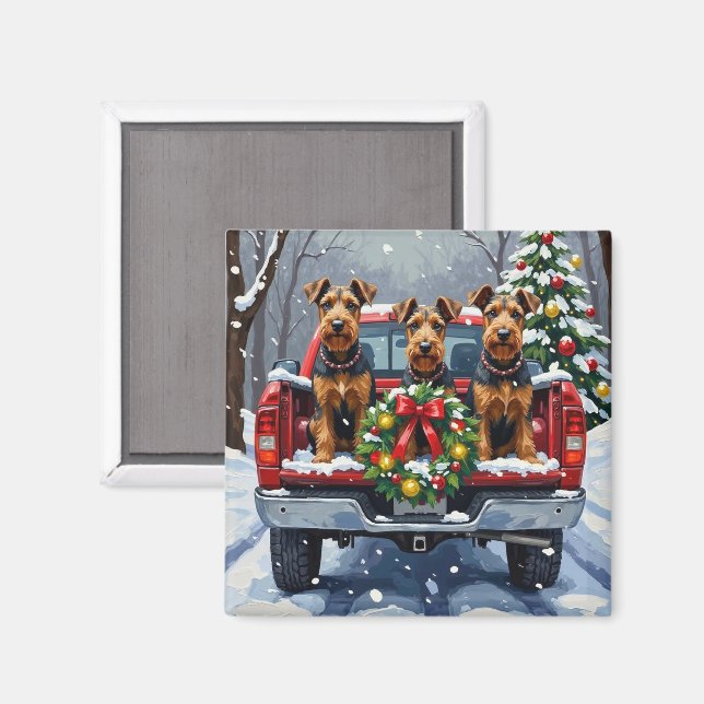 Aimant Airedale Terrier Christmas Red Truck Holiday (Recto/Verso)
