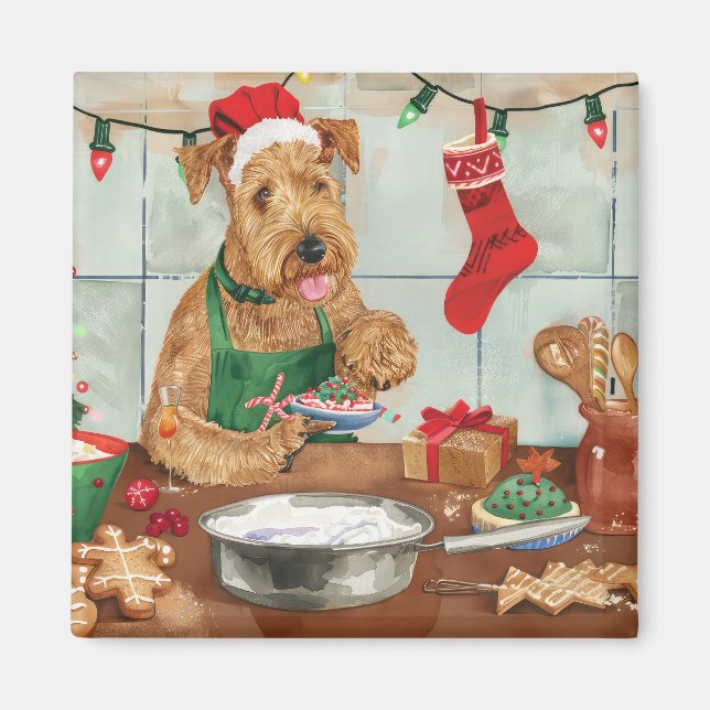 Aimant Airedale Terrier Gâteau de vacances : Noël festif (Devant)