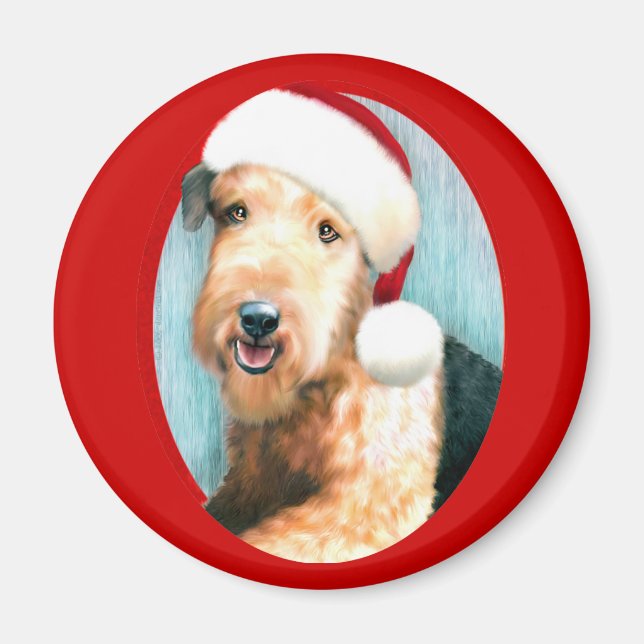 Aimant Airedale Terrier Père Noël (Devant)