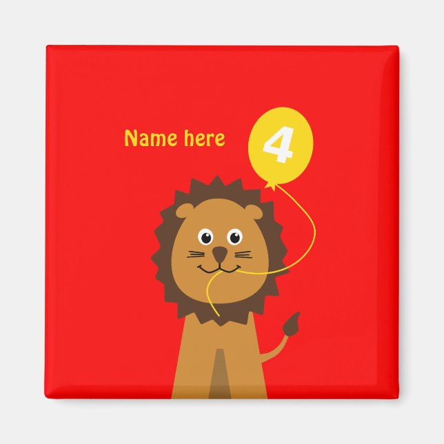 Aimant Ajouter le nom lion 4e anniversaire rouge (Devant)