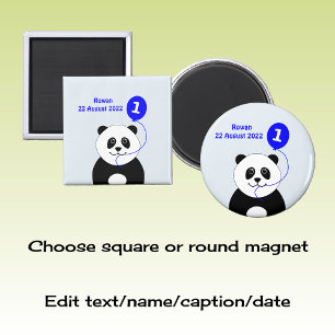 Aimant Ajouter le nom panda 1er anniversaire bleu