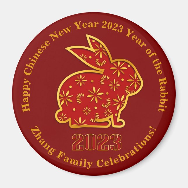 Aimant Ajouter un nom Nouvel An Chinois 2023 Rabbit Gold  (Devant)