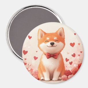 Aimant Akita avec des roses - Saint-Valentin 