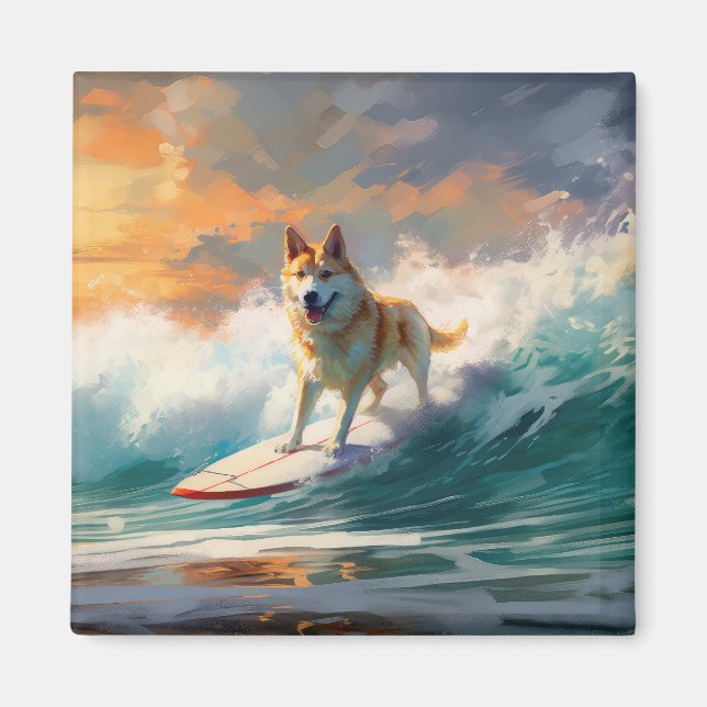 Aimant Akita Beach Surf Peinture (Devant)