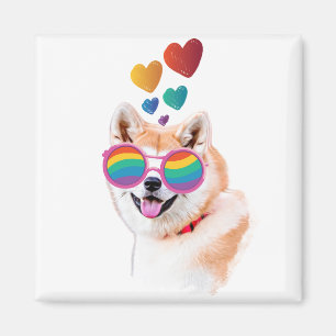 Aimant Akita Chien avec Coeurs Saint Valentin
