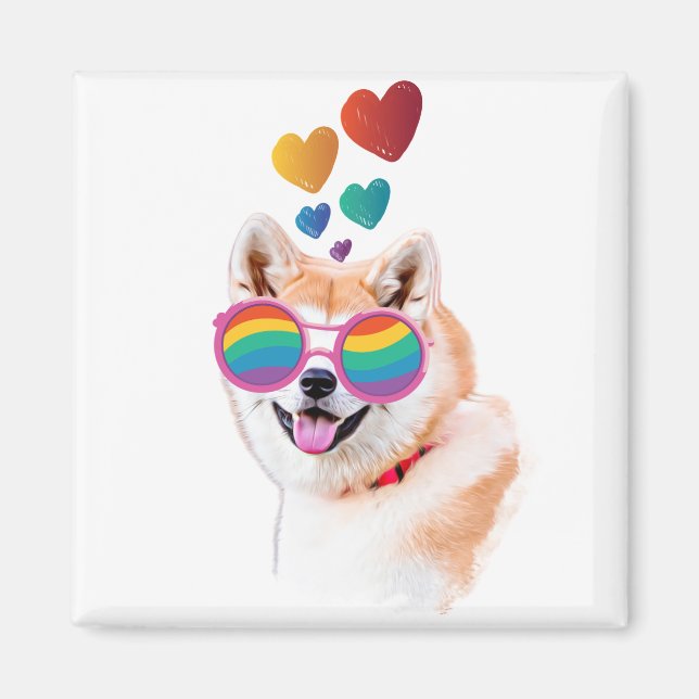 Aimant Akita Chien avec Coeurs Saint Valentin (Devant)