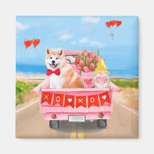 Aimant Akita Chien Saint Valentin Coeurs de Camion