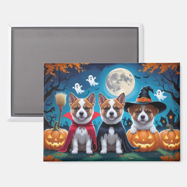 Aimant Akita Chiens Citrouille Halloween Funny (Recto/Verso)