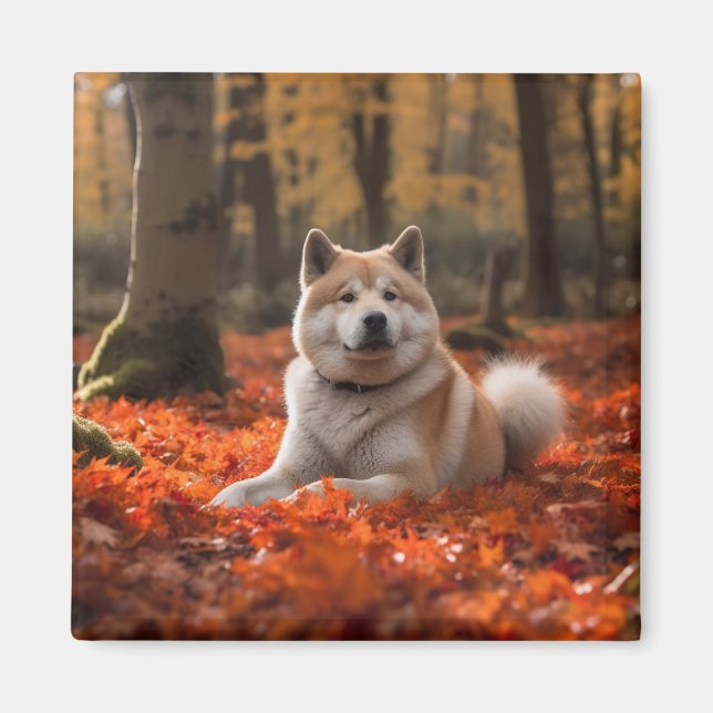 Aimant Akita en automne Feuilles automne s'inspire (Devant)