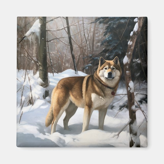 Aimant Akita Laissez tomber la neige Noël (Devant)
