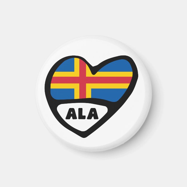 Aimant Åland Islands Country Code Flag Heart ALA (Devant)