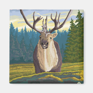 Aimant AlaskaCaribou dans le Vintage voyage sauvage