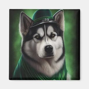 Aimant Alaskan Malamute chien en robe de fête St. Patrick