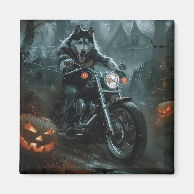 Aimant Alaskan Malamute équitation moto Halloween effraya (Devant)