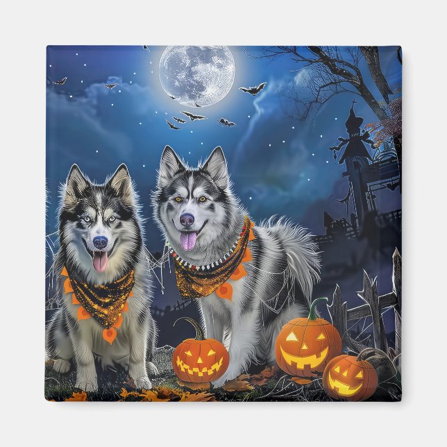Aimant Alaskan Malamute Halloween Éffrayant (Devant)