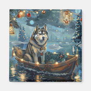 Aimant Alaskan Malamute Noël Festive Voyage