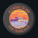 Aimant Alcatraz Island San Francisco Cercle en détresse<br><div class="desc">Art vectoriel Alcatraz Island. Alcatraz Island à la tombée de la nuit avec un phare,  fortification militaire et prison fédérale située à San Francisco,  Californie.</div>
