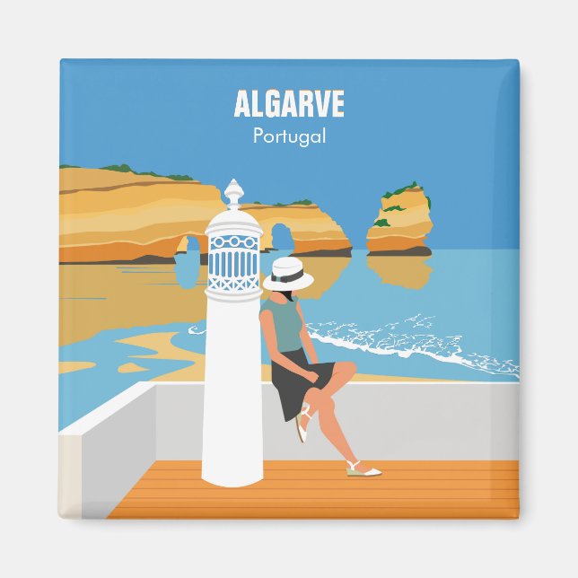 Aimant Algarve plage fille voyage vintage style (Devant)