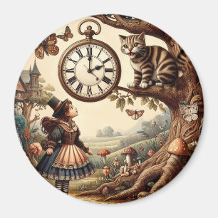 Aimant Alice et Chat du Cheshire : Fantaisie Merveilleuse