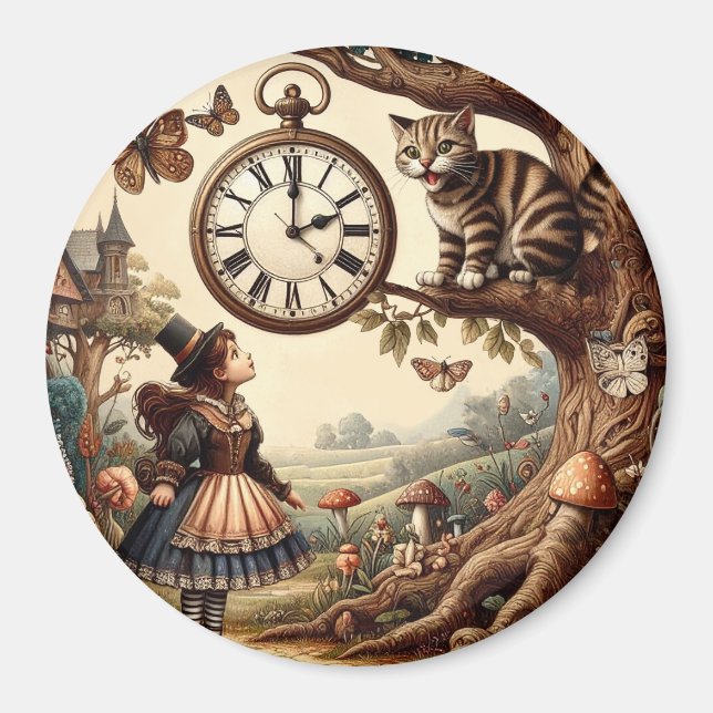 Aimant Alice et Chat du Cheshire : Fantaisie Merveilleuse (Devant)