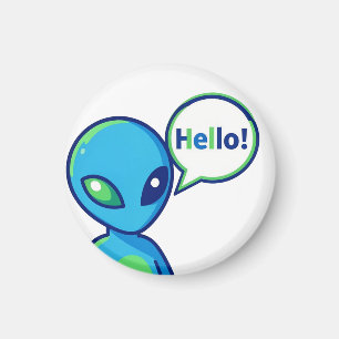 Aimant Alien bleu mignon disant bonjour