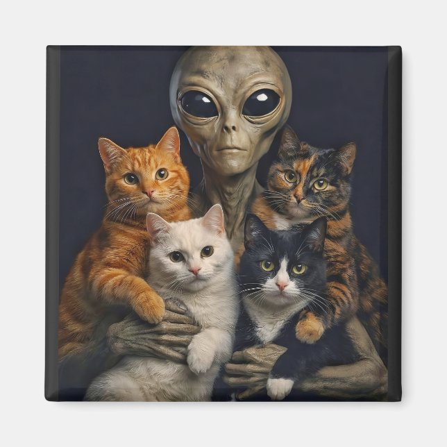 Aimant Alien with Cats Renaissance Art Oil Painting (Devant)
