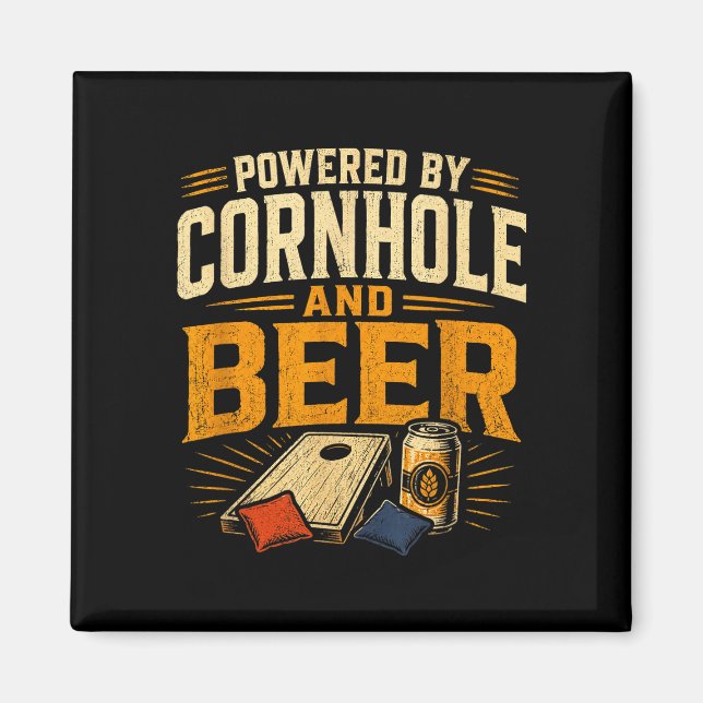 Aimant Alimenté par cornhole et bière drôle de tailgate (Devant)