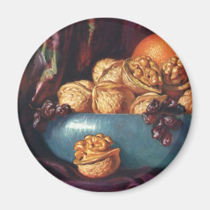 Aimant Aliments Anciens, Noix et Fruits dans un Bol Bleu