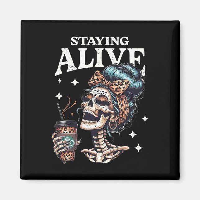 Aimant Alive Skeleton Halloween Leopard Messy Bun Femmes  (Devant)